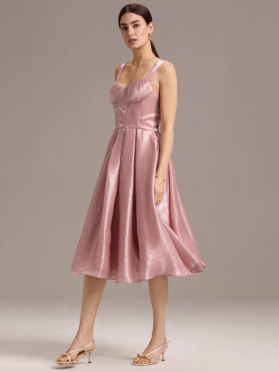 Color=Dusty Rose | Factory Design Sleeveless Sweetheart Neck Gathered A-Line Midi Wedding Guest Dresses-Dusty Rose 4