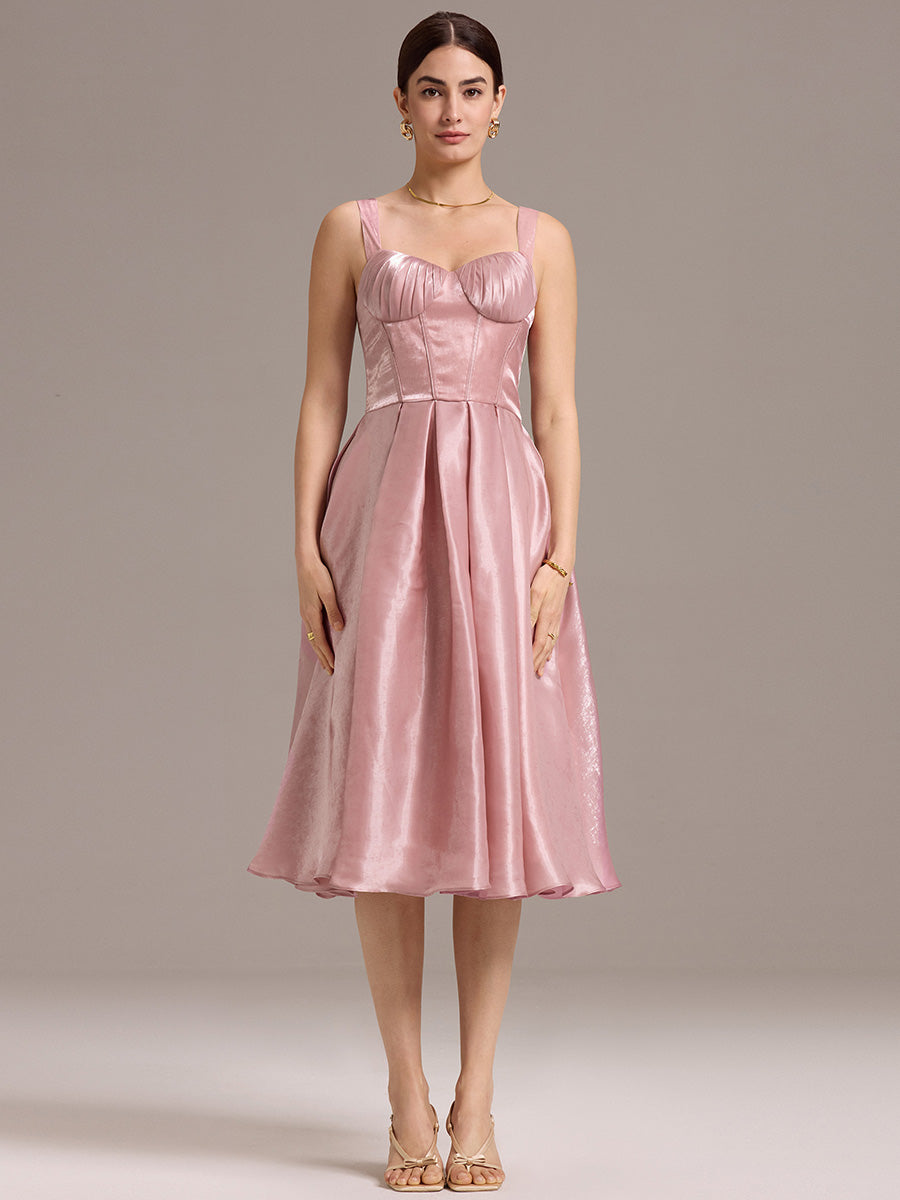 Color=Dusty Rose | Factory Design Sleeveless Sweetheart Neck Gathered A-Line Midi Wedding Guest Dresses-Dusty Rose 5