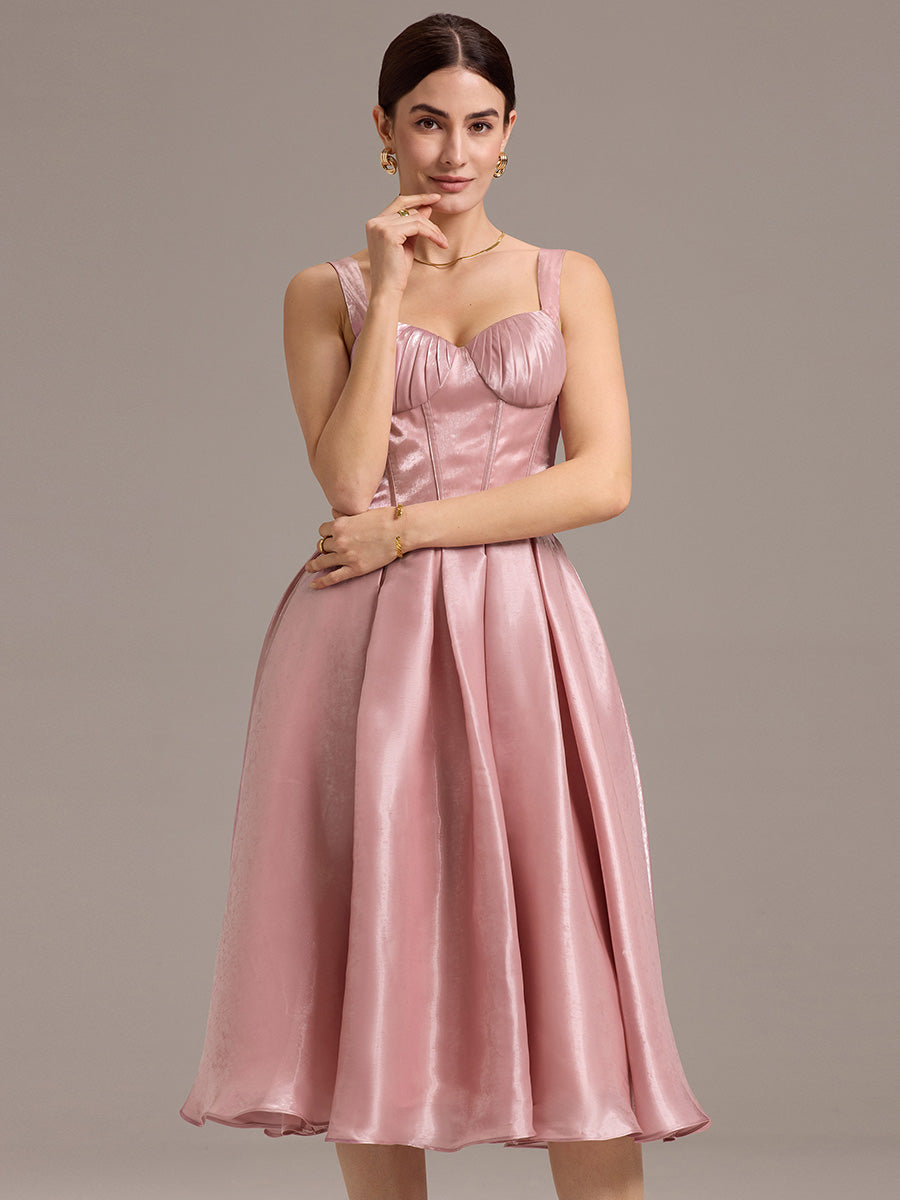 Color=Dusty Rose | Factory Design Sleeveless Sweetheart Neck Gathered A-Line Midi Wedding Guest Dresses-Dusty Rose 3