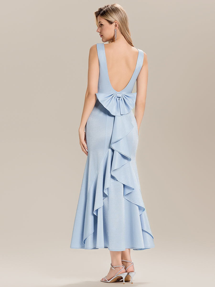 Color=Light Blue | Volume Discounts Strapless Fishtail Ruffled Round Neck Maxi Wedding Guest Dresses-Light Blue 2