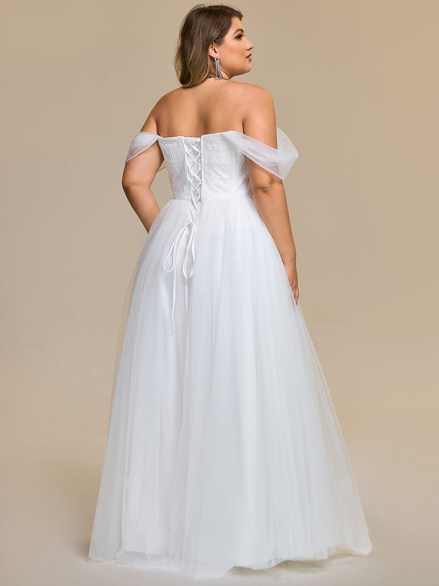 Color=White | Wholesale Plus Size Off Shoulder Floor Length Wedding Dress-White 2