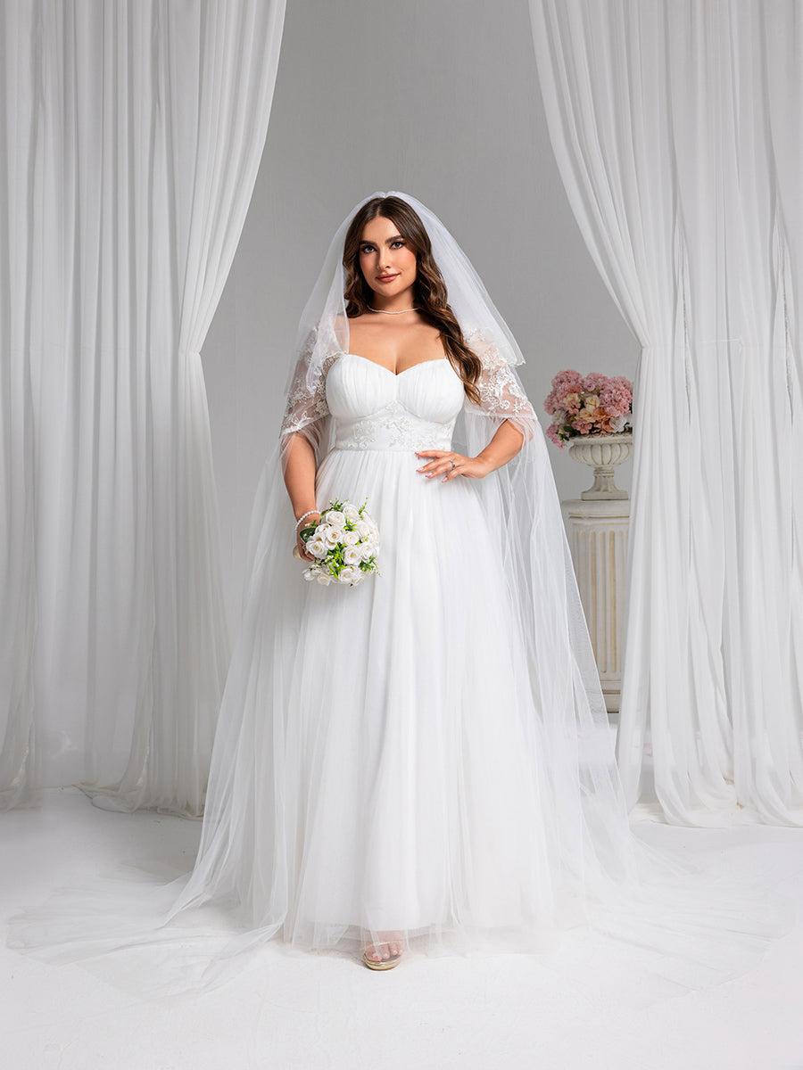 Color=White | Wholesale Sweetheart Long Sleeves A-Line Floor-Length Bridal Dress-White 1
