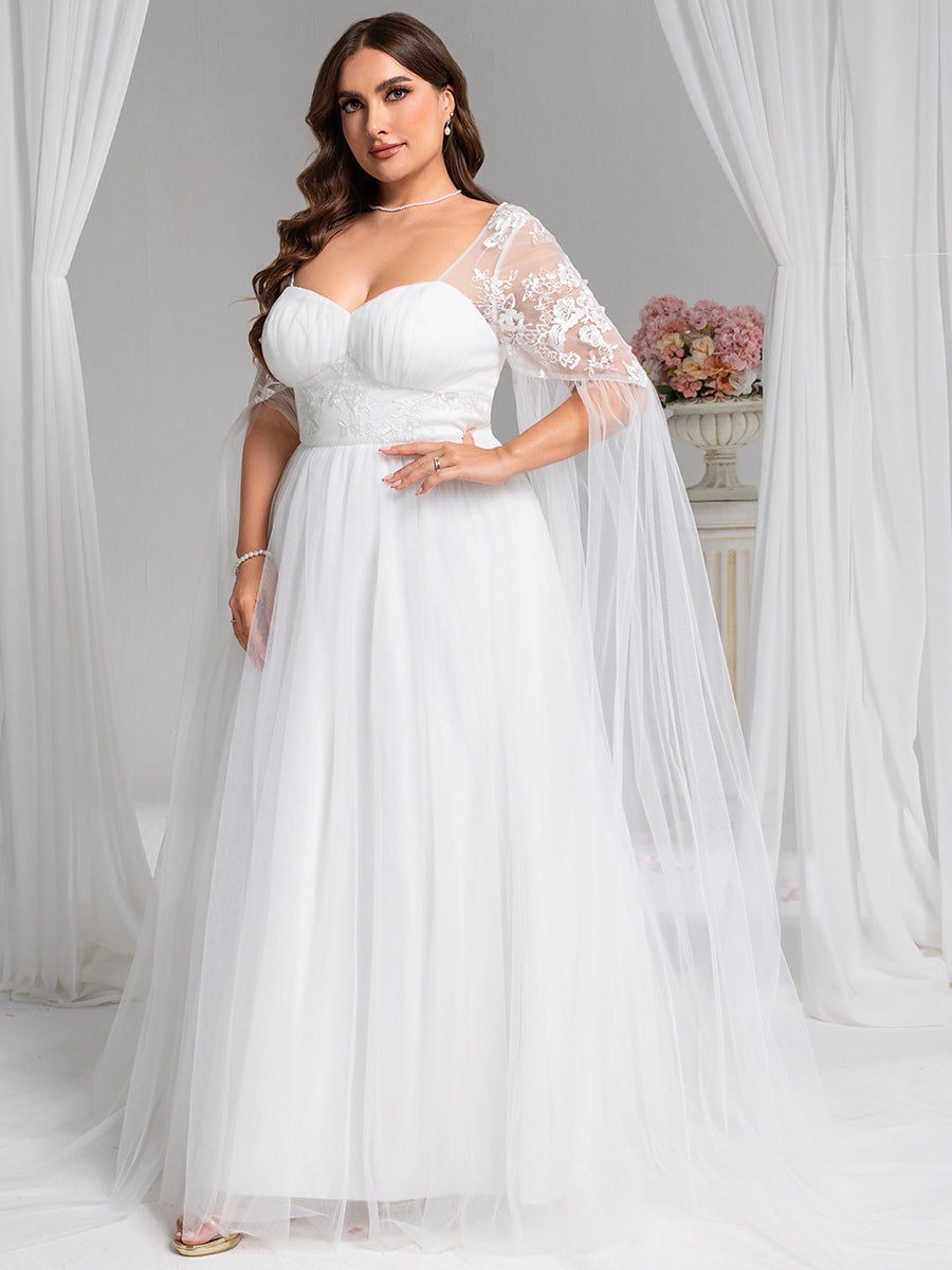 Color=White | Wholesale Sweetheart Long Sleeves A-Line Floor-Length Bridal Dress-White 4