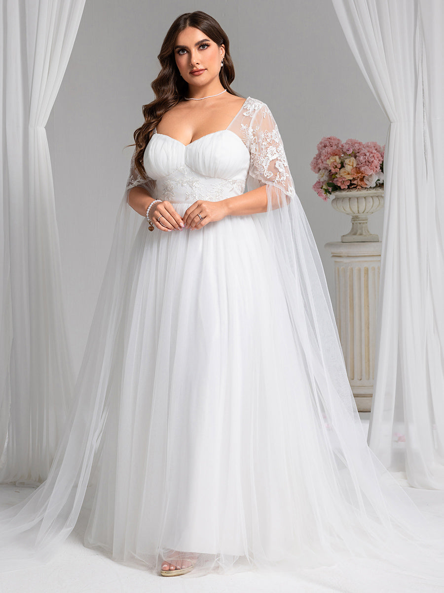 Color=White | Wholesale Sweetheart Long Sleeves A-Line Floor-Length Bridal Dress-White 5
