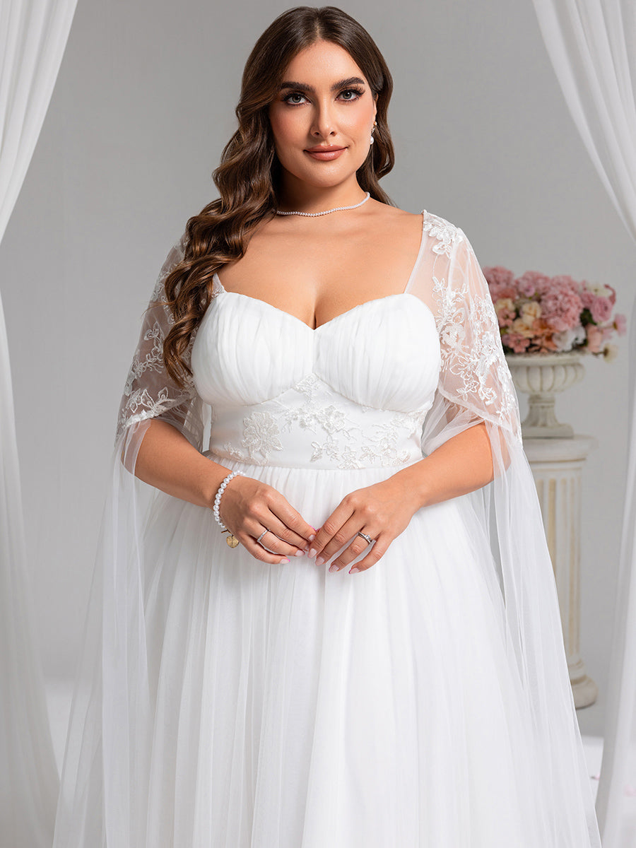 Color=White | Wholesale Sweetheart Long Sleeves A-Line Floor-Length Bridal Dress-White 3
