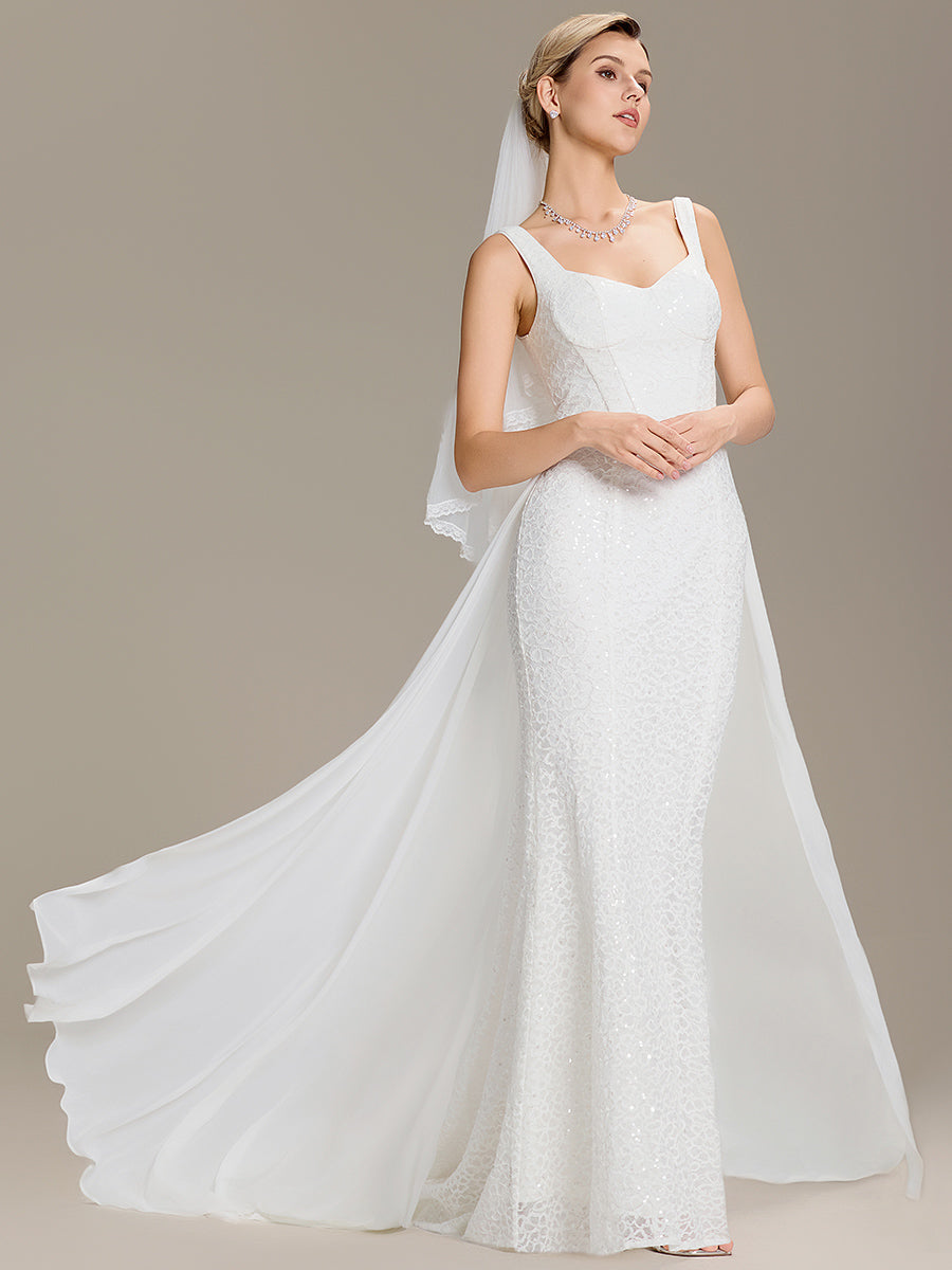 Color=White | Industrial Use Sleeveless Sweetheart Neck Fishtail Sequin Backless Wedding Dresses-White 4