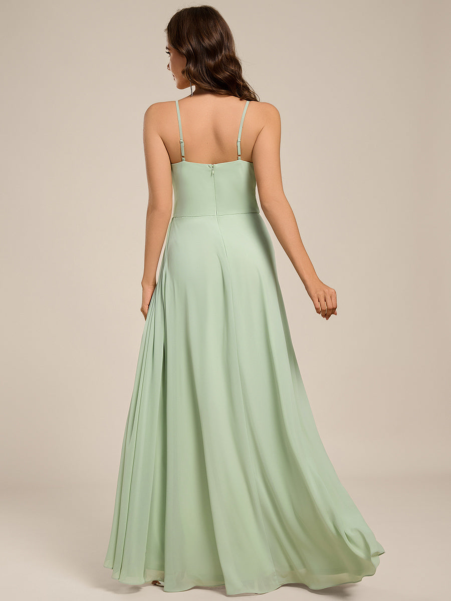 Color=Mint Green | Ever Pretty Wholesale Spaghetti Straps Asymmetrical Split & Padded Bust Chiffon Bridesmaid Dress-Mint Green 2