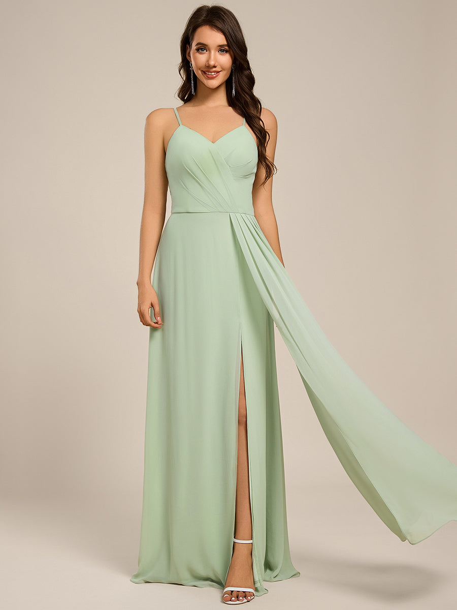 Color=Mint Green | Ever Pretty Wholesale Spaghetti Straps Asymmetrical Split & Padded Bust Chiffon Bridesmaid Dress-Mint Green 4