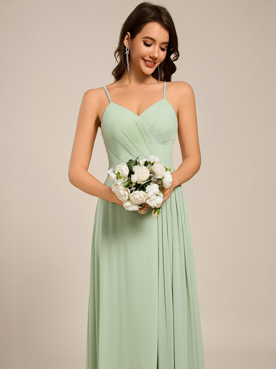 Color=Mint Green | Ever Pretty Wholesale Spaghetti Straps Asymmetrical Split & Padded Bust Chiffon Bridesmaid Dress-Mint Green 5