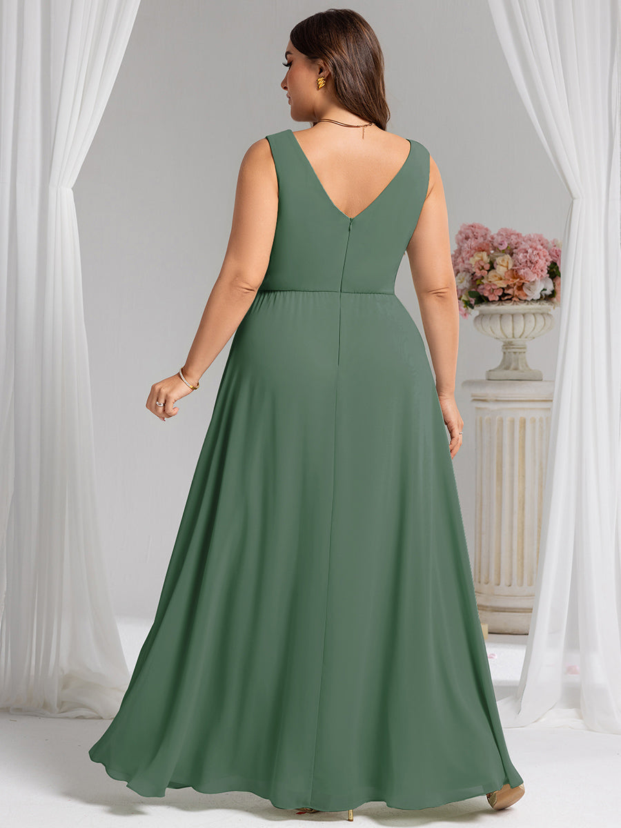 Color=Eucalyptus | Wholesale Plus Size V-Neck A-Line Sleeveless Slit Bridesmaid Dresses-Eucalyptus 12