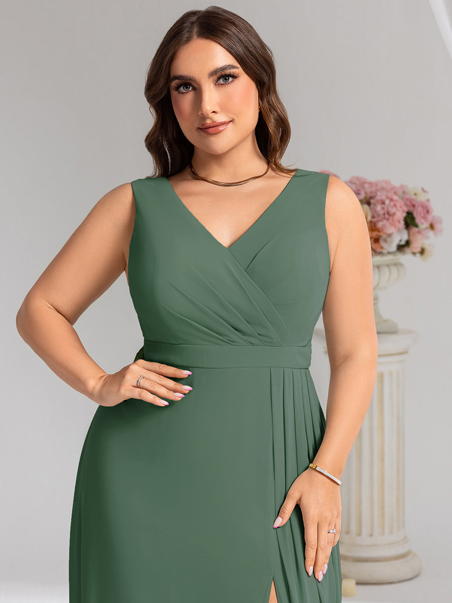 Color=Eucalyptus | Wholesale Plus Size V-Neck A-Line Sleeveless Slit Bridesmaid Dresses-Eucalyptus 13