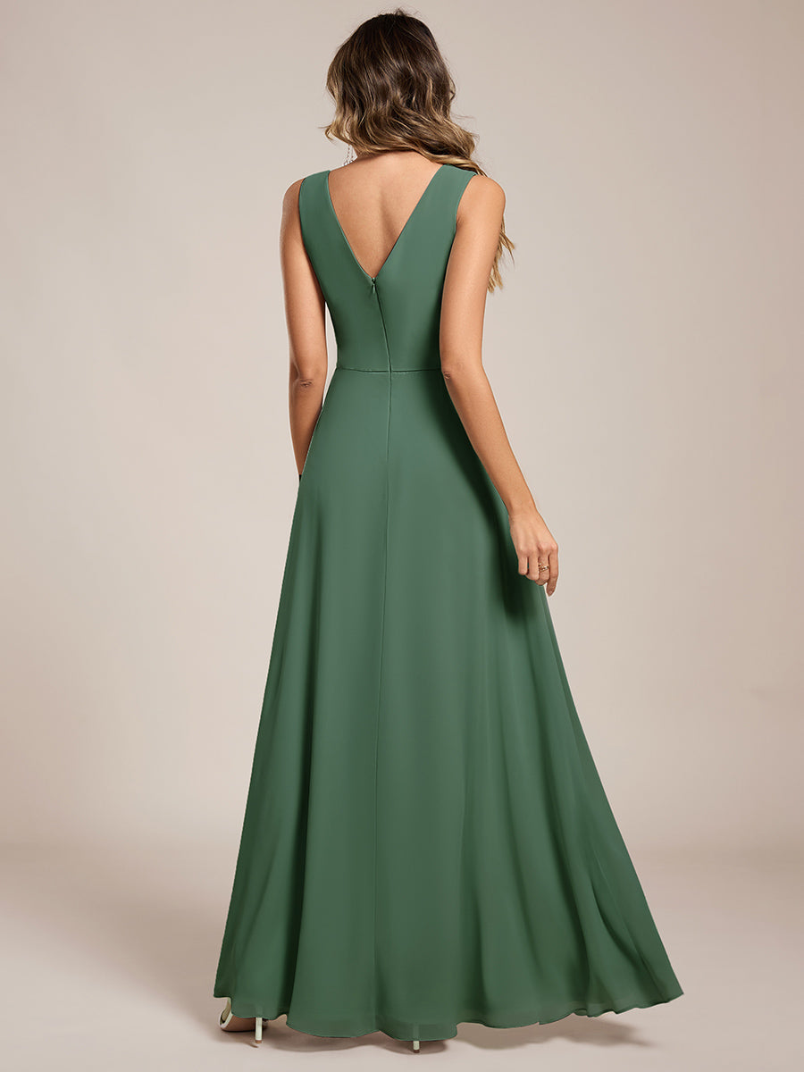 Color=Eucalyptus | Wholesale V - Neck A - Line Sleeveless Split Floor - Length Bridesmaid Dresses-Eucalyptus 42