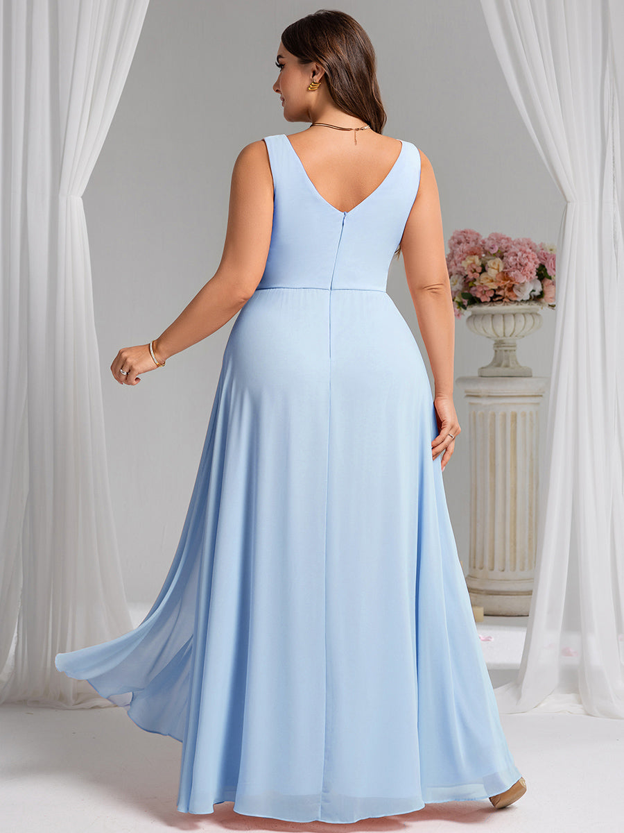 Color=Ice Blue | Wholesale Plus Size V-Neck A-Line Sleeveless Slit Bridesmaid Dresses-Ice Blue 17