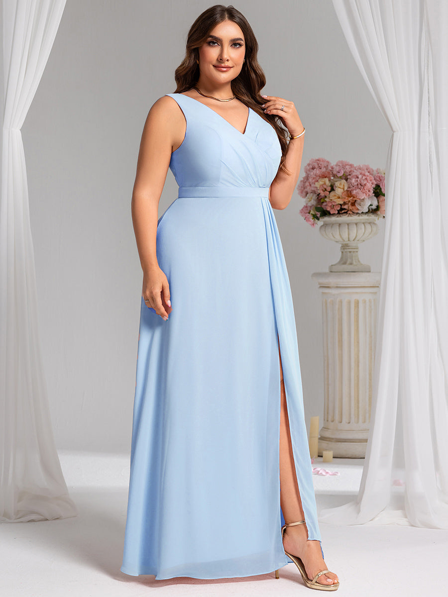 Color=Ice Blue | Wholesale Plus Size V-Neck A-Line Sleeveless Slit Bridesmaid Dresses-Ice Blue 19