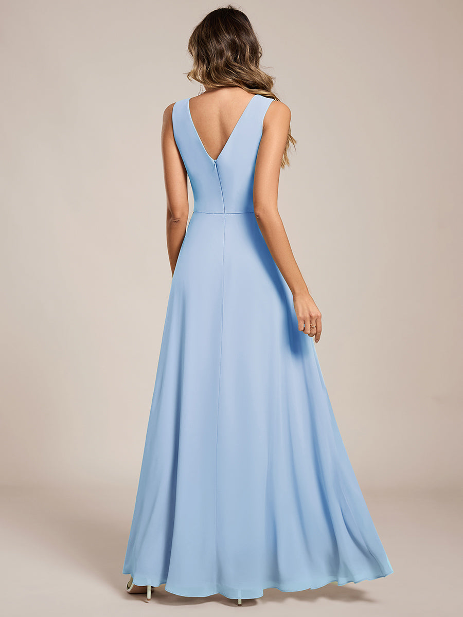 Color=Ice Blue | Wholesale V - Neck A - Line Sleeveless Split Floor - Length Bridesmaid Dresses-Ice Blue 47