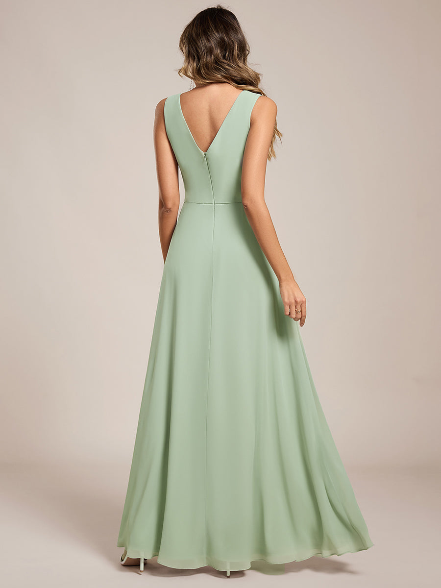 Color=Mint Green | Wholesale V - Neck A - Line Sleeveless Split Floor - Length Bridesmaid Dresses-Mint Green 7