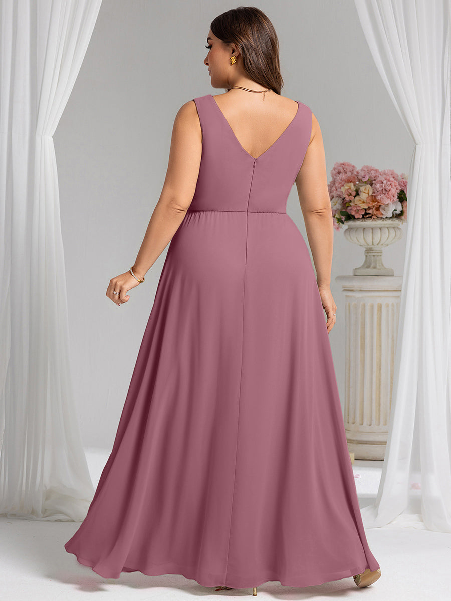 Color=Purple Orchid | Wholesale Plus Size V-Neck A-Line Sleeveless Slit Bridesmaid Dresses-Purple Orchid 27