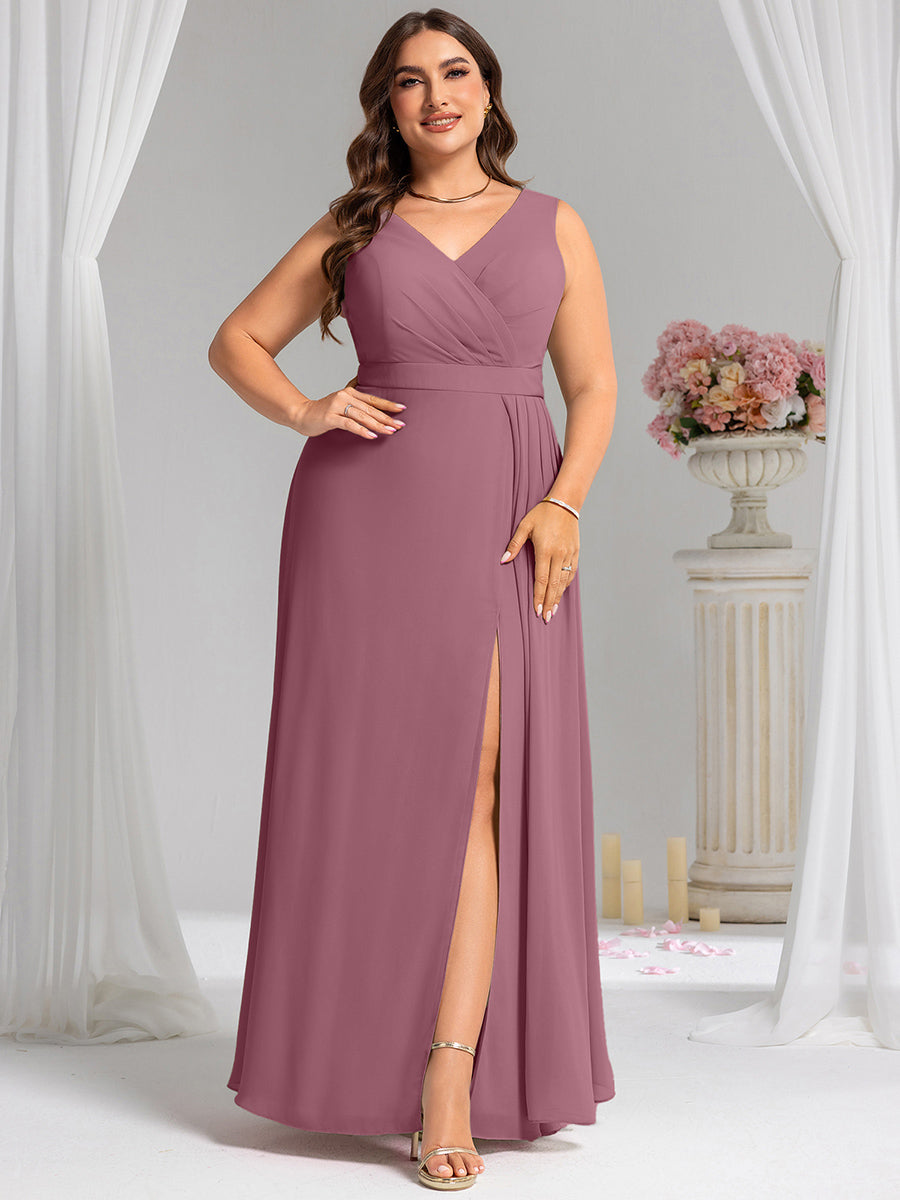 Color=Purple Orchid | Wholesale Plus Size V-Neck A-Line Sleeveless Slit Bridesmaid Dresses-Purple Orchid 30
