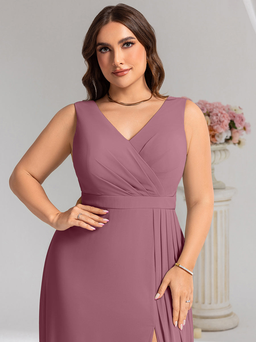 Color=Purple Orchid | Wholesale Plus Size V-Neck A-Line Sleeveless Slit Bridesmaid Dresses-Purple Orchid 28