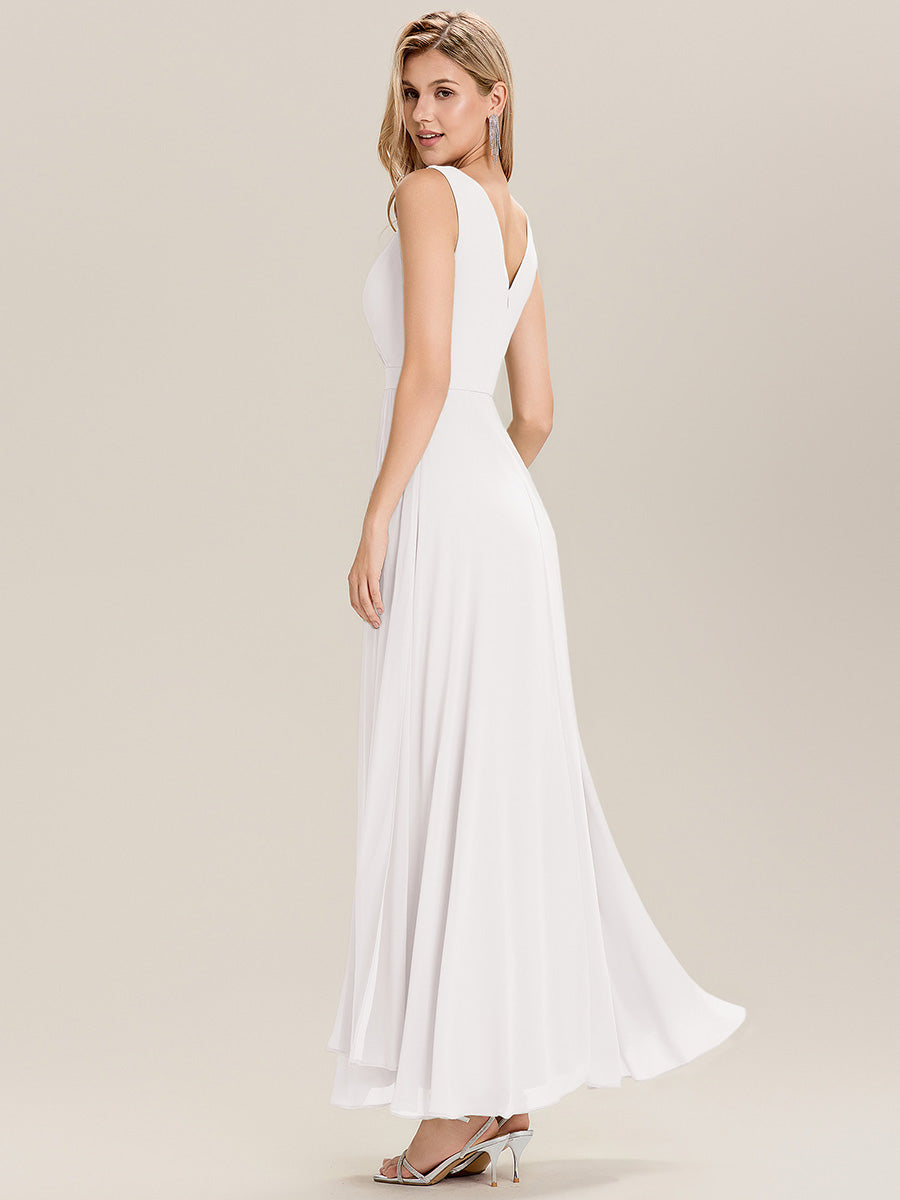 Color=White | Wholesale V - Neck A - Line Sleeveless Split Floor - Length Bridesmaid Dresses-White 67