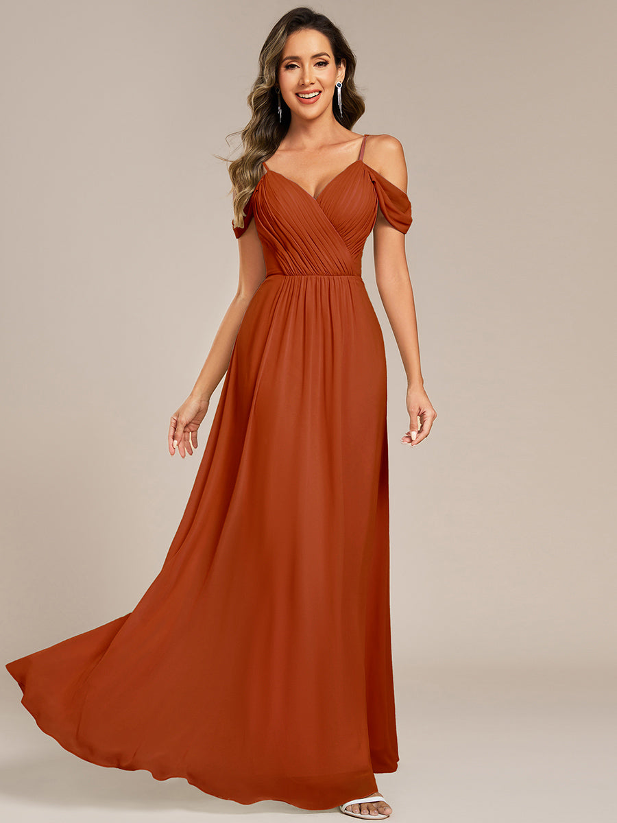 Color=Burnt Orange | Fast Delivery Short Sleeve V-Neck Appliques A-Line Floor Length Bridesmaid Dresses-Burnt Orange 1