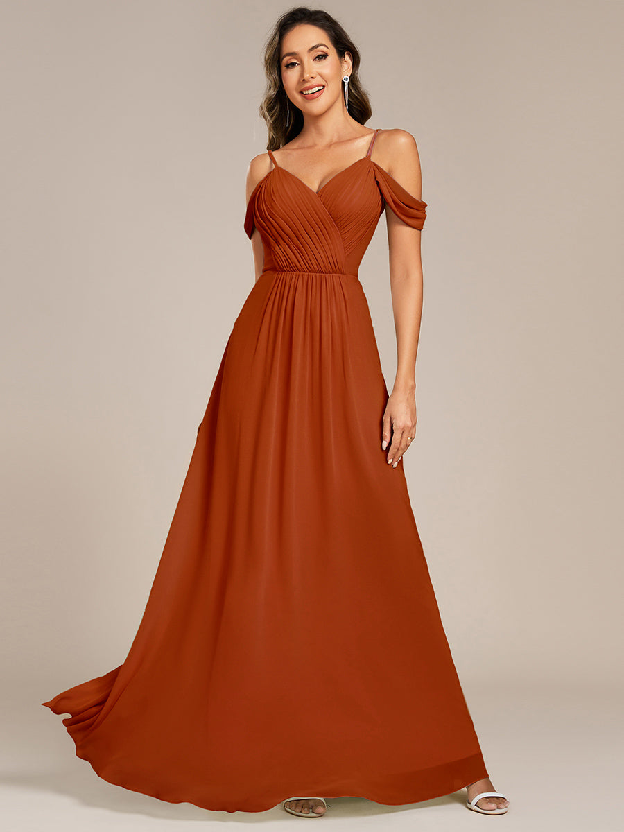 Color=Burnt Orange | Fast Delivery Short Sleeve V-Neck Appliques A-Line Floor Length Bridesmaid Dresses-Burnt Orange 4