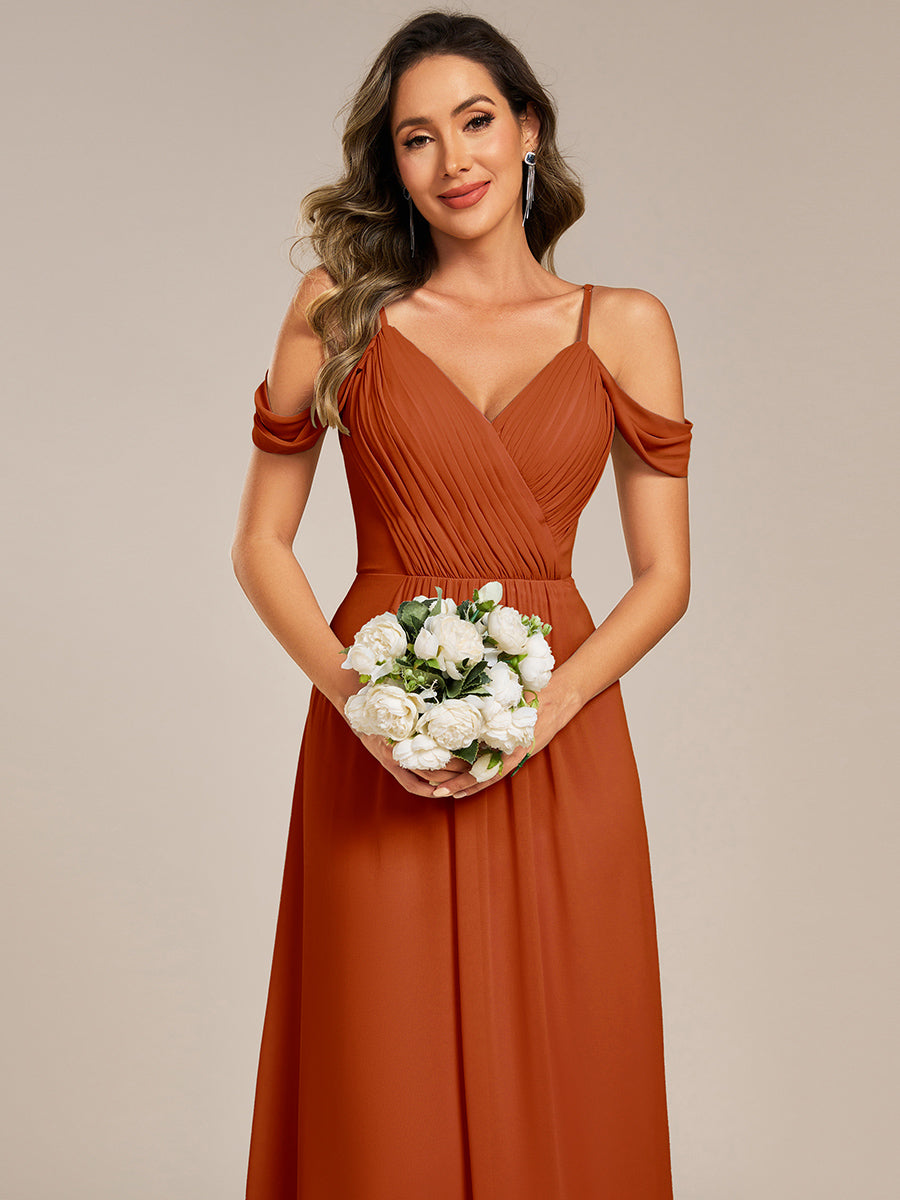 Color=Burnt Orange | Fast Delivery Short Sleeve V-Neck Appliques A-Line Floor Length Bridesmaid Dresses-Burnt Orange 3