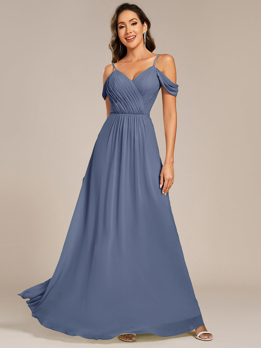 Color=Dusty Blue | Fast Delivery Short Sleeve V-Neck Appliques A-Line Floor Length Bridesmaid Dresses-Dusty Blue 8