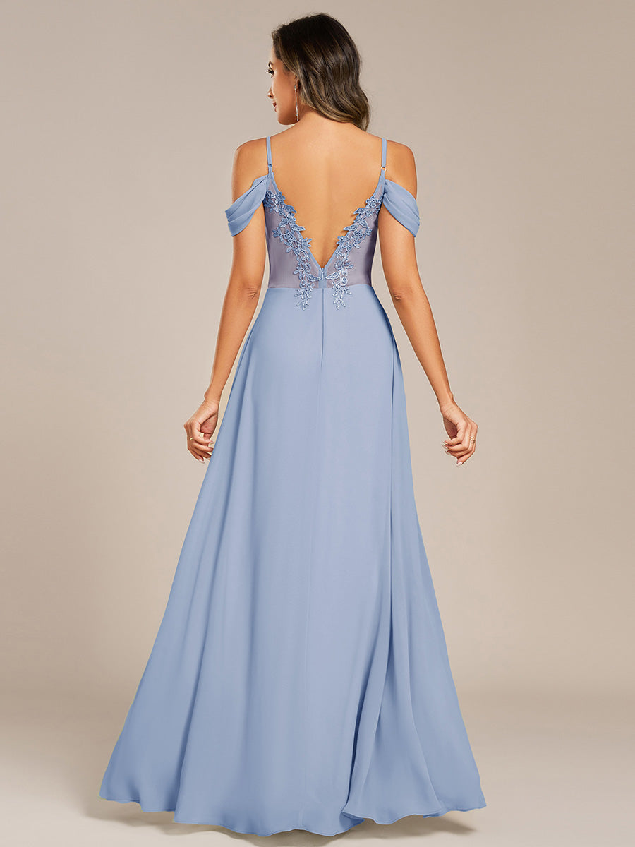 Color=Ice Blue | Fast Delivery Short Sleeve V-Neck Appliques A-Line Floor Length Bridesmaid Dresses-Ice Blue 11