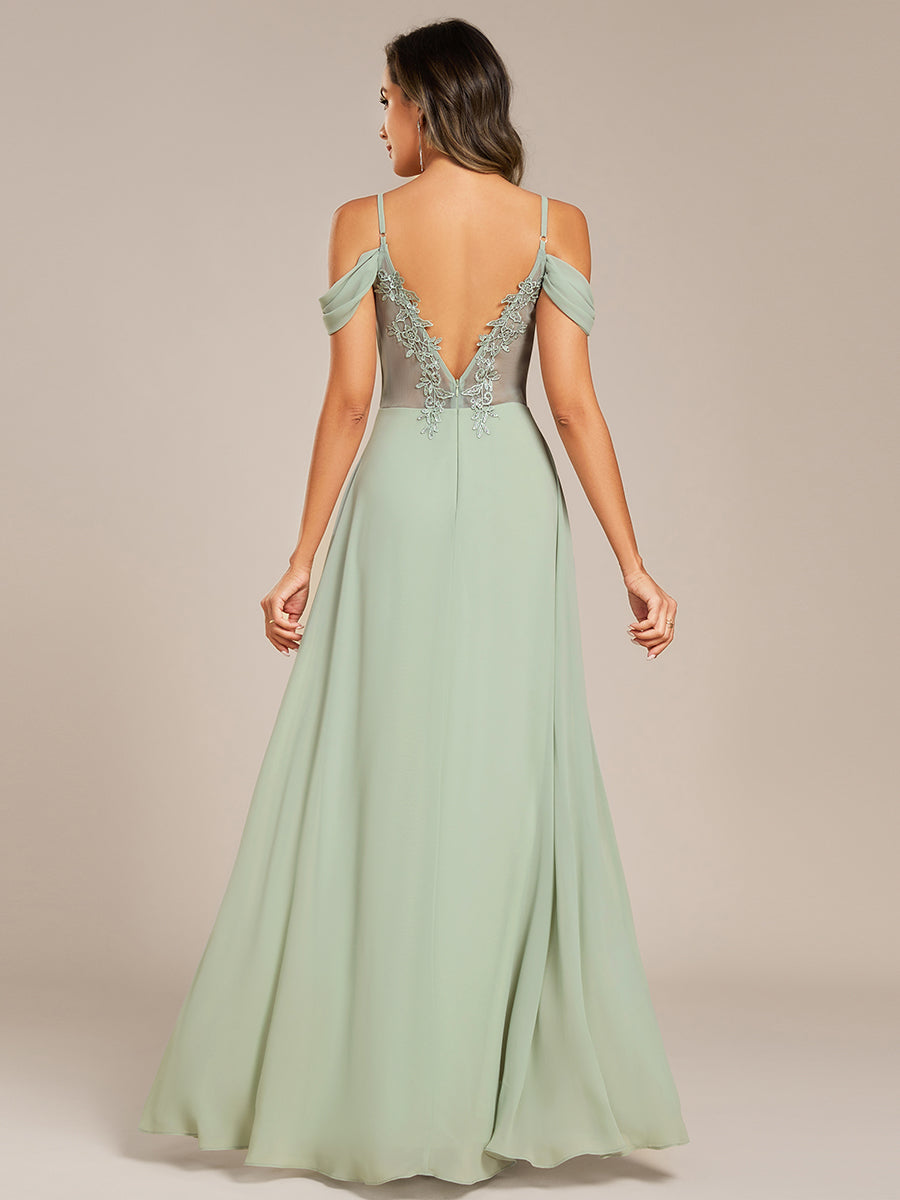 Color=Mint Green | Fast Delivery Short Sleeve V-Neck Appliques A-Line Floor Length Bridesmaid Dresses-Mint Green 16