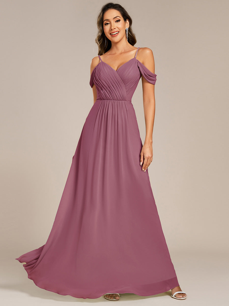 Color=Pink | Fast Delivery Short Sleeve V-Neck Appliques A-Line Floor Length Bridesmaid Dresses-Pink 23