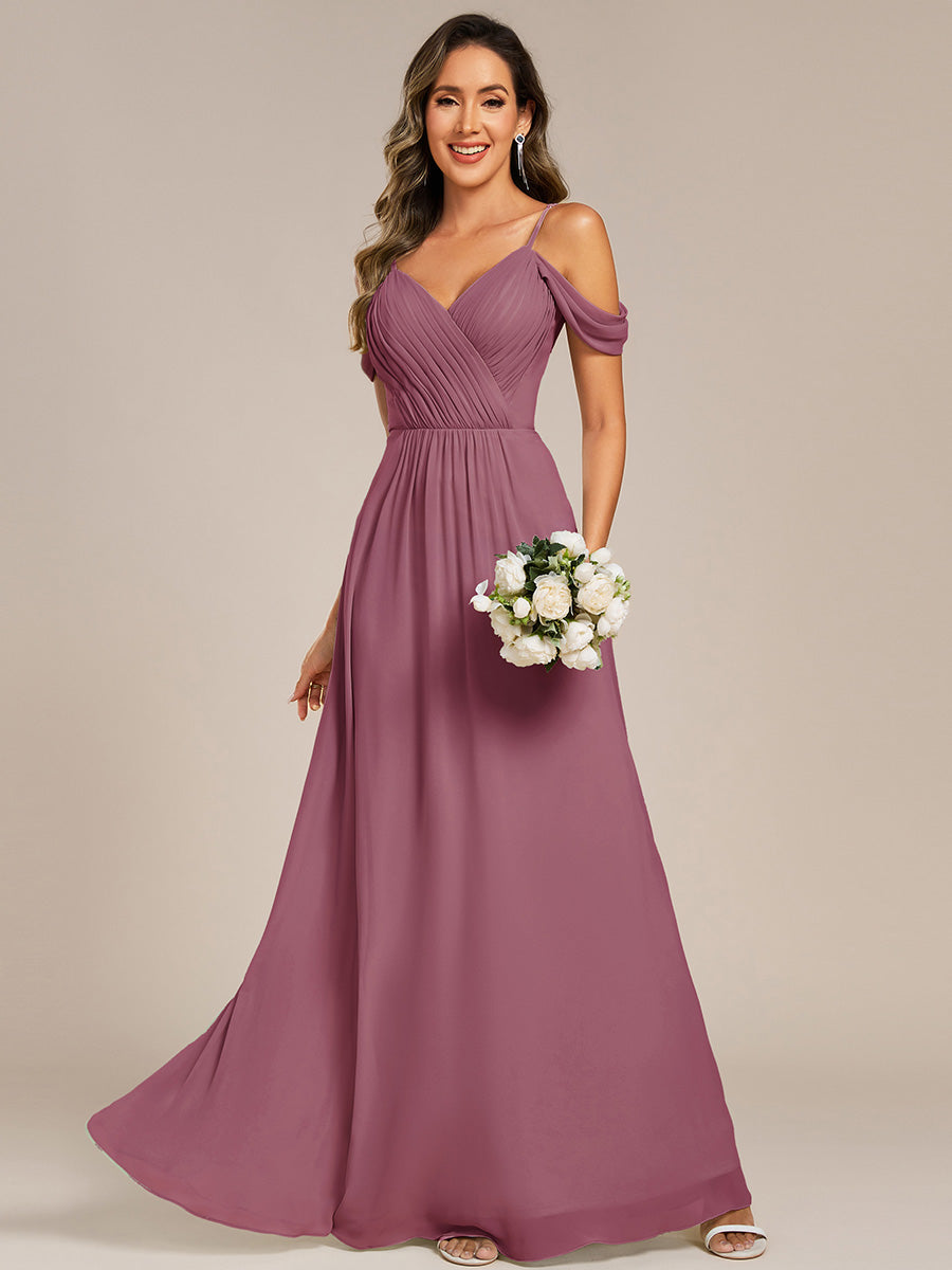 Color=Pink | Fast Delivery Short Sleeve V-Neck Appliques A-Line Floor Length Bridesmaid Dresses-Pink 24