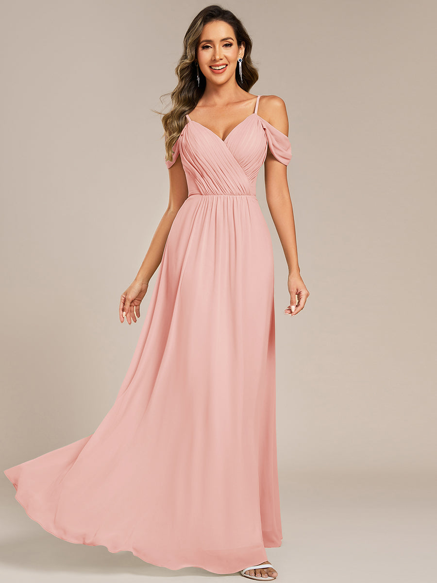 Color=Pink | Fast Delivery Short Sleeve V-Neck Appliques A-Line Floor Length Bridesmaid Dresses-Pink 25
