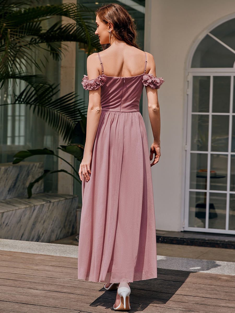 Color=Purple Orchid | Wholesale Spaghetti Strap Cold Shoulder A-Line Long Bridesmaid Dress-Purple Orchid 2