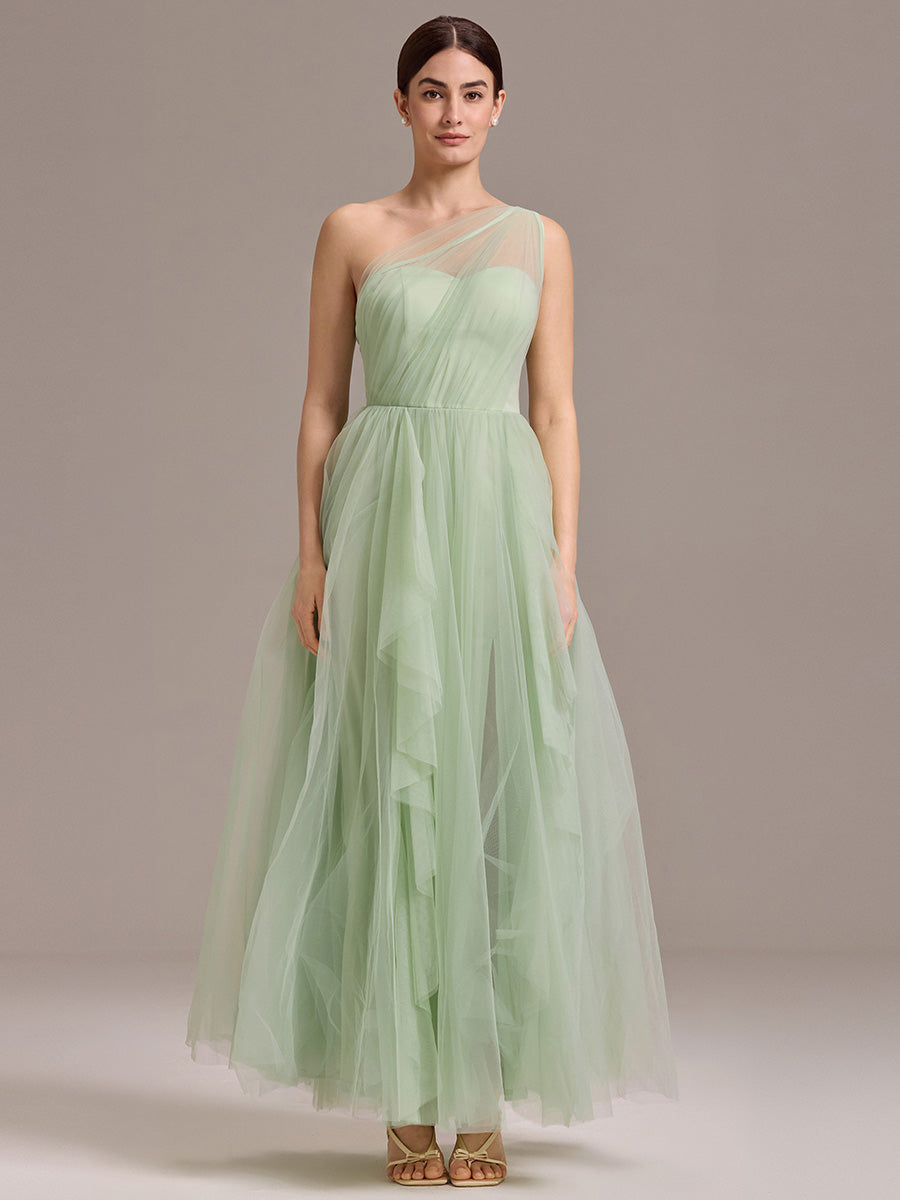 Color=Mint Green | Wholesale Pricing Sleeveless Asymmetrical A-Line Floor Length Dress with Thigh-High Slit, Bridesmaid Dresses-Mint Green 1