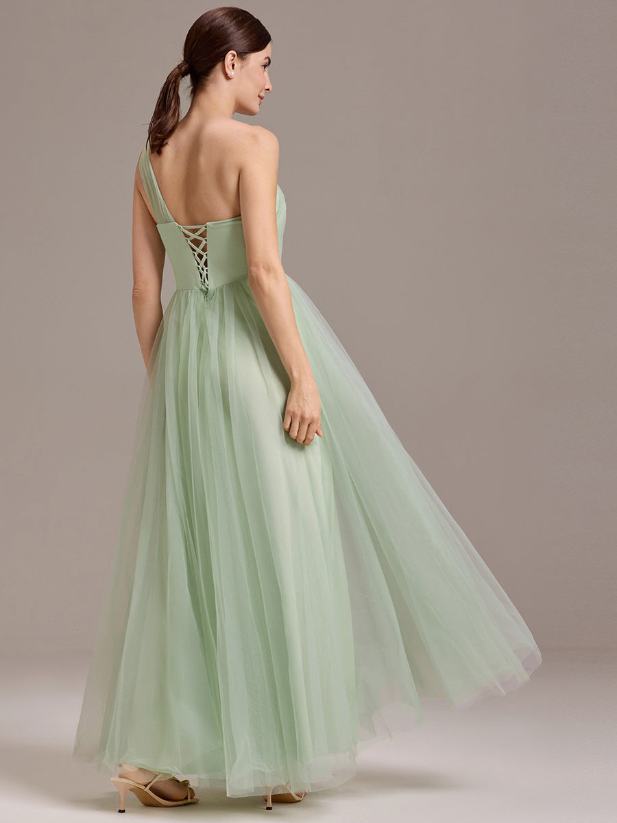 Color=Mint Green | Wholesale Pricing Sleeveless Asymmetrical A-Line Floor Length Dress with Thigh-High Slit, Bridesmaid Dresses-Mint Green 2