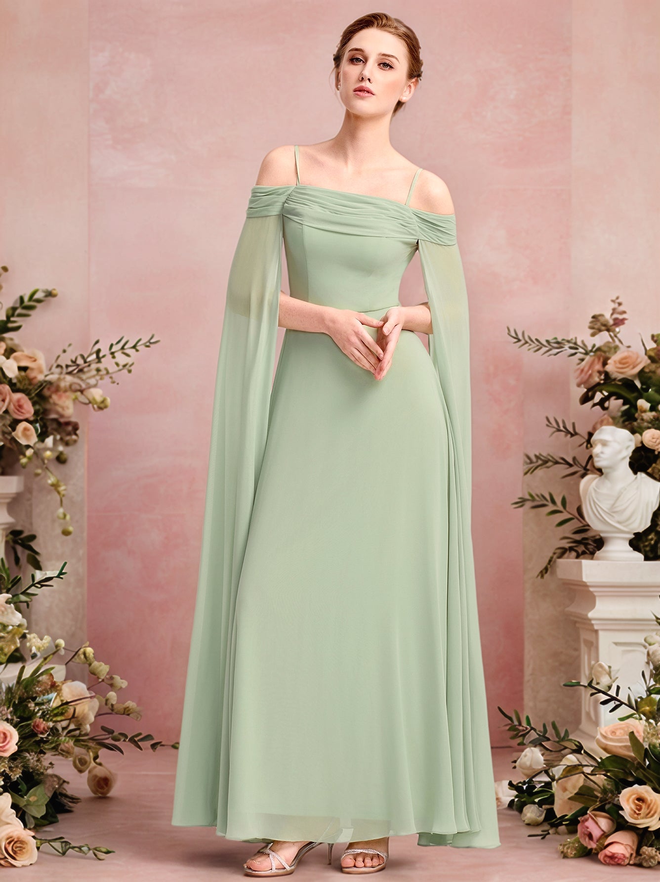 Color=Mint Green | Ever Pretty Wholesale Spaghetti Straps Asymmetrical Split & Padded Bust Chiffon Bridesmaid Dress-Mint Green 3