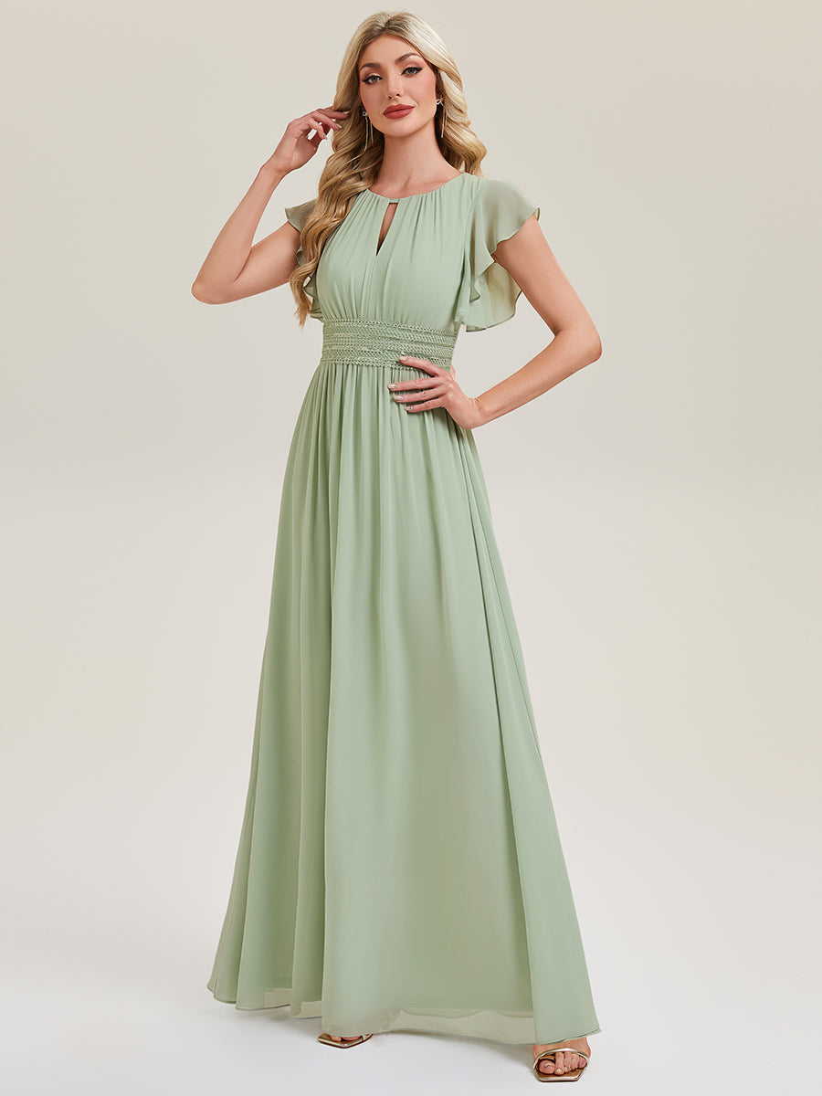 Color=Mint Green | Fast Delivery Short Sleeve Ruffled Ruched Backless A-Line Floor Length Bridesmaid Dresses-Mint Green 4