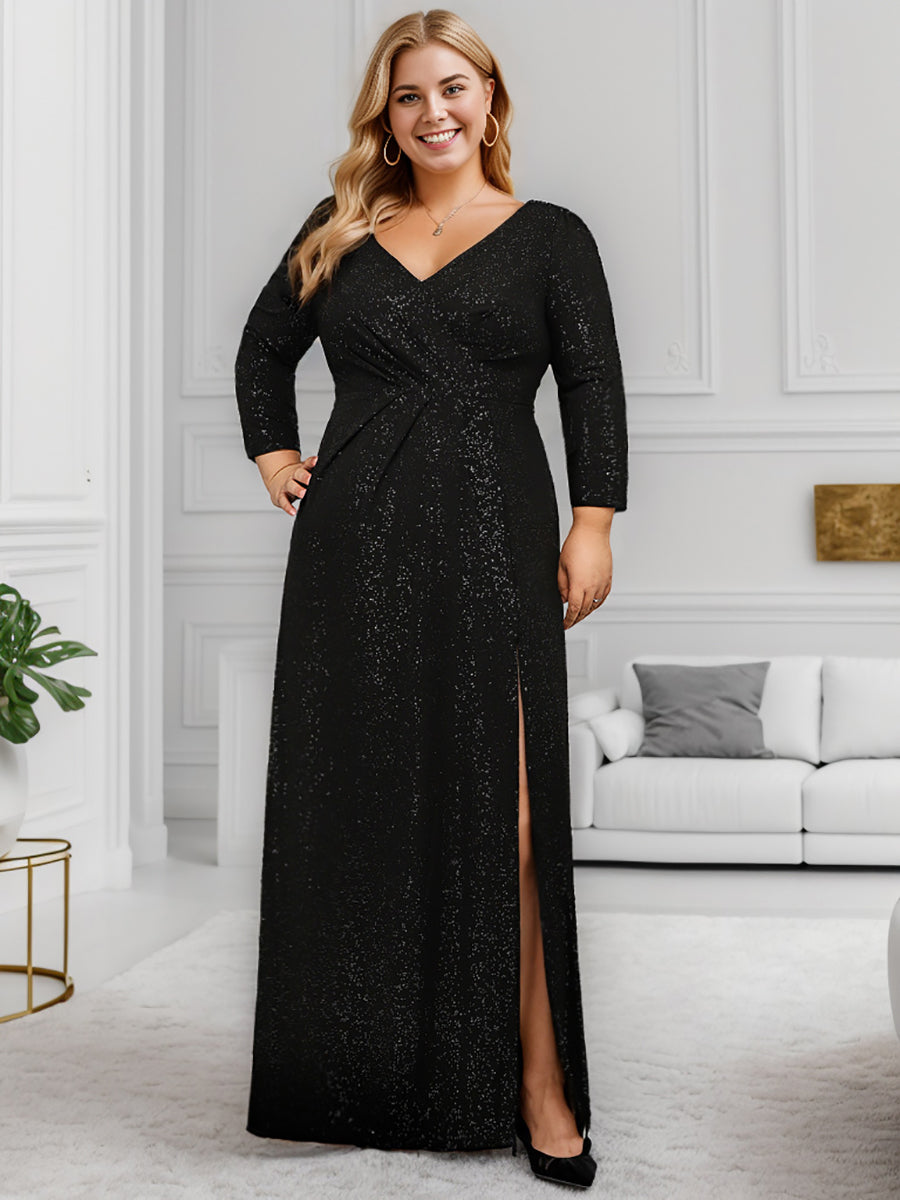 Exquisite Plus Size Split Wholesale Evening Dress with Long Sleeves
