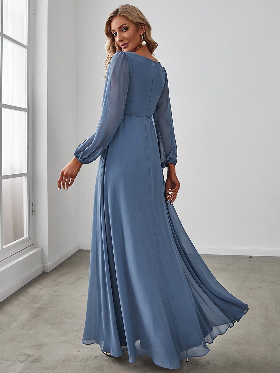 Color=Dusty Blue | Floor Length Long Lantern Sleeves Wholesale Formal Dresses-Dusty Blue 2