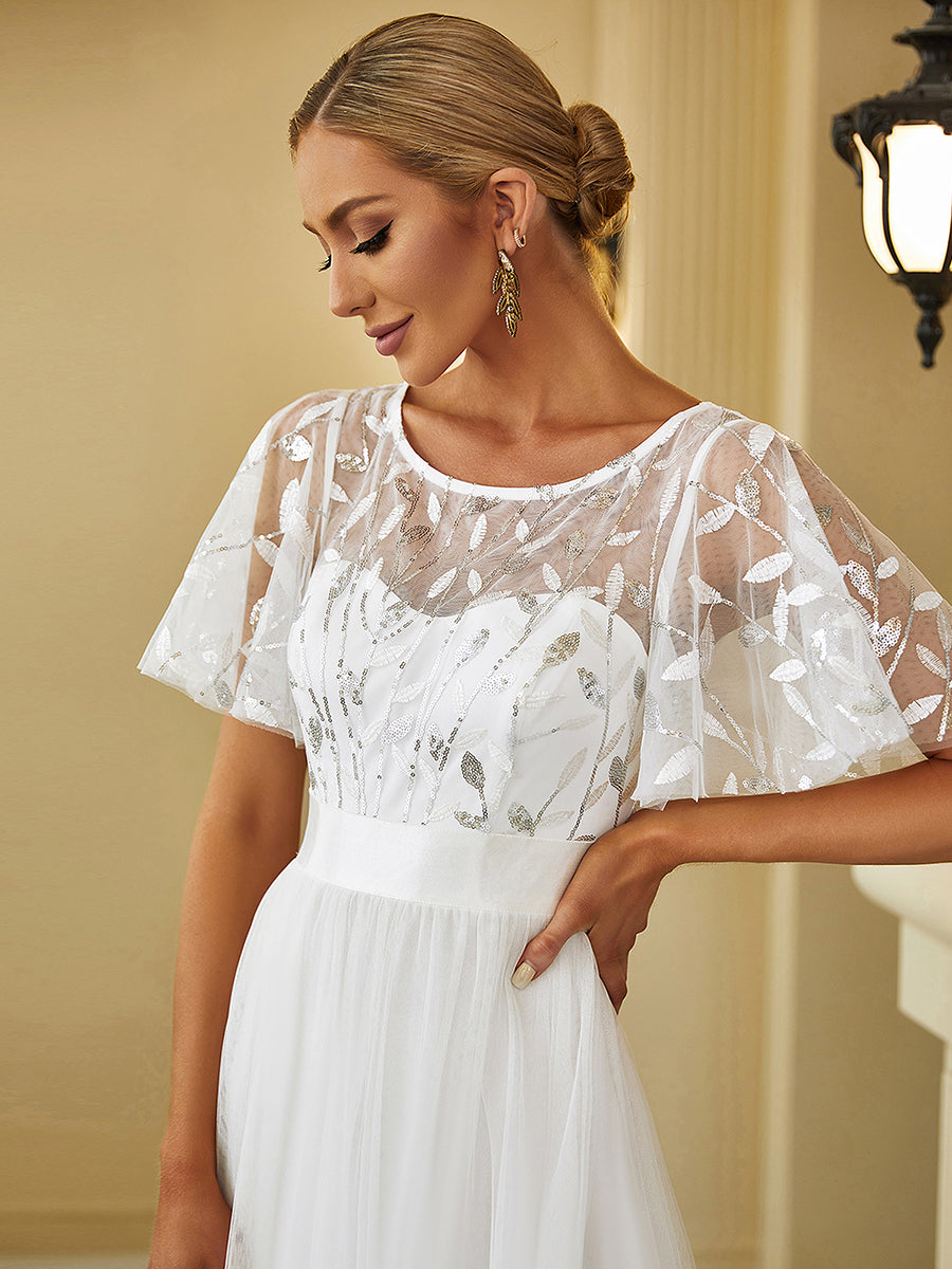 Color=White | Sequin Print Maxi Long Wholesale Evening Dresses with Cap Sleeve-White 5