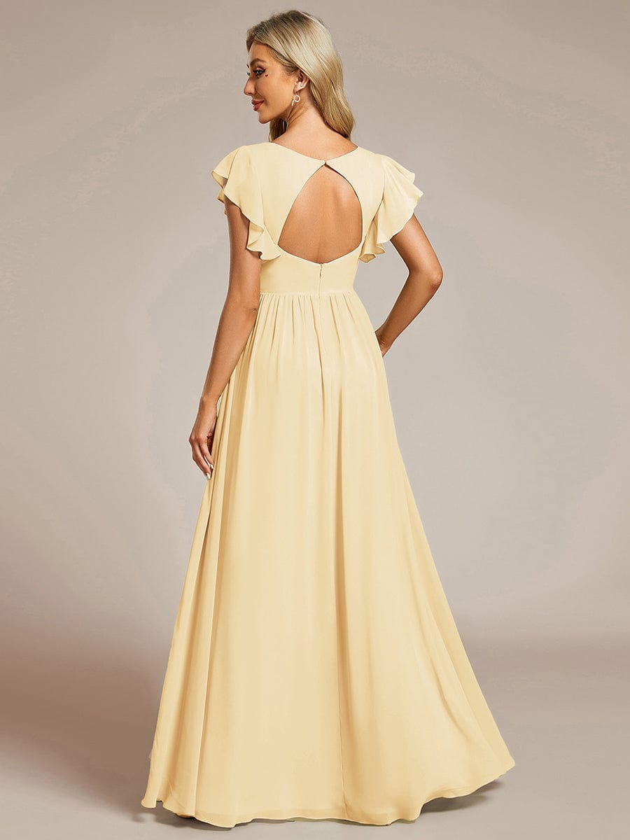 V-Neck Open Back Ruffled Sleeves Chiffon Bridesmaid Dress #color_Yellow
