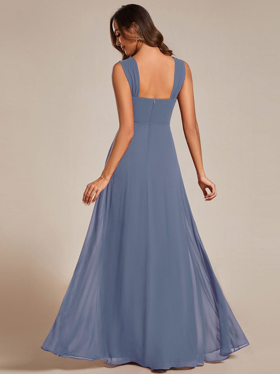 Chiffon Square Neck Wholesale Bridesmaid Dress With Sleeveless #color_Dusty Blue