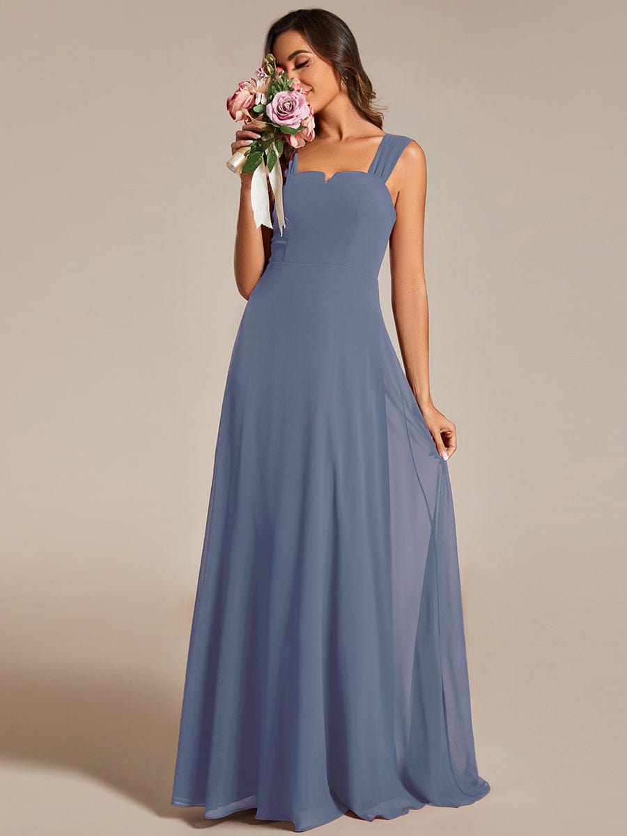 Chiffon Square Neck Wholesale Bridesmaid Dress With Sleeveless #color_Dusty Blue