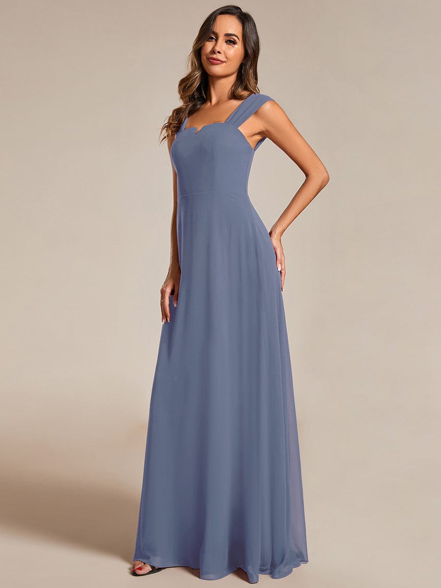 Chiffon Square Neck Wholesale Bridesmaid Dress With Sleeveless #color_Dusty Blue
