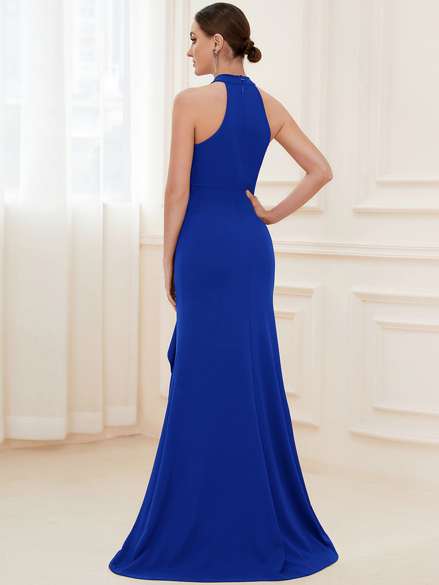 Color=Sapphire Blue | Sleeveless Pencil Wholesale Evening Dresses with Halter Neck-Sapphire Blue 2