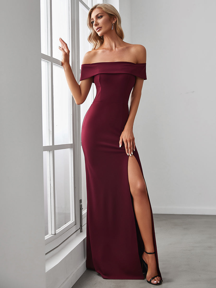 Color=Burgundy | Bewitching Off Shoulders Floor Length Pencil Wholesale Evening Dresses-Burgundy 3