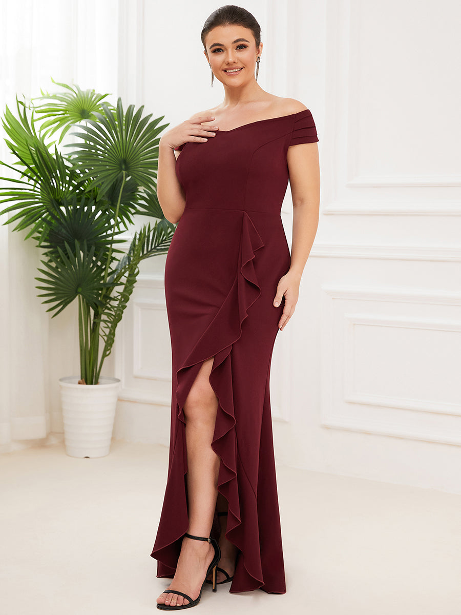 Color=Burgundy | Off Shoulders A Line Wholesale Evening Dresses with Raglan Sleeves-Burgundy 3