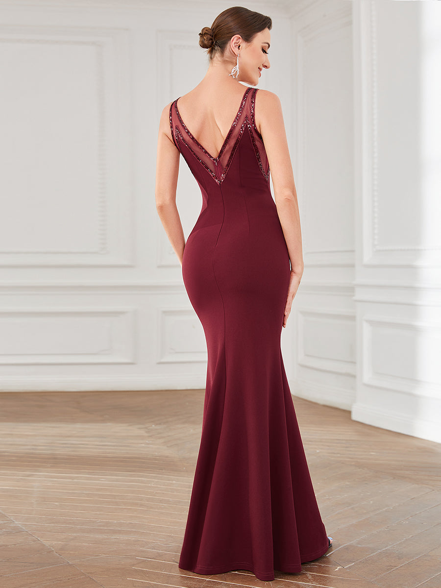 Color=Burgundy | Round Neck Backless Sleeveless A Line Wholesale Evening Dresses-Burgundy 2