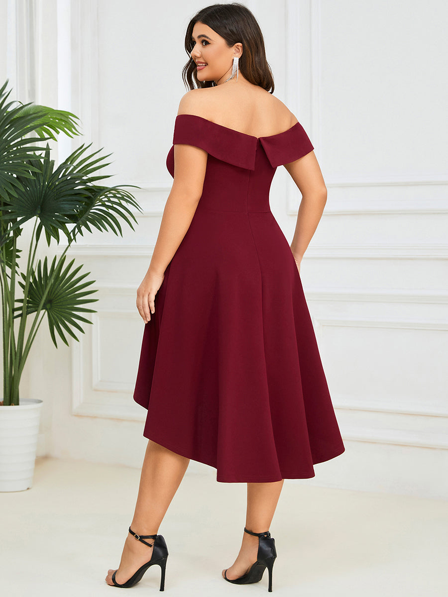 Color=Burgundy | Sexy Off Shoulders A Line Asymmetric Hem Wholesale Evening Dresses-Burgundy 2